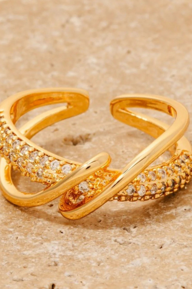 Mod Sky Wrapped Knot Double Pave Row Open Band Silver or Gold Ring