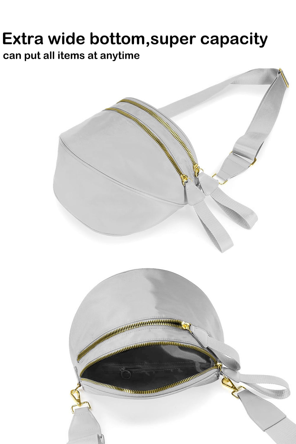 Wisteria Double Zip Crescent Shape Adjustable Sling Bag