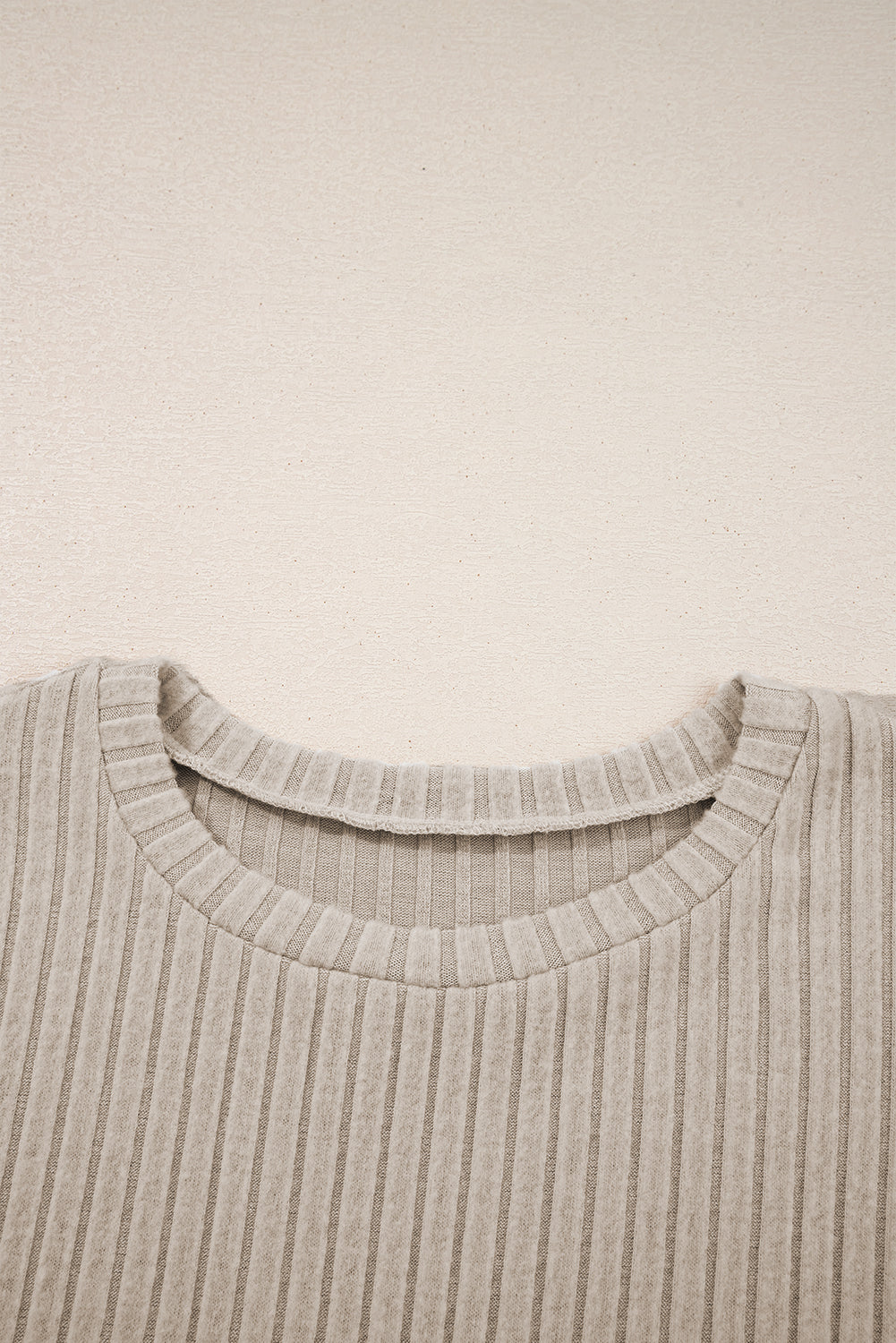 White Ribbed Texture Round Neck Long Sleeve Rounded Hem Knit Top