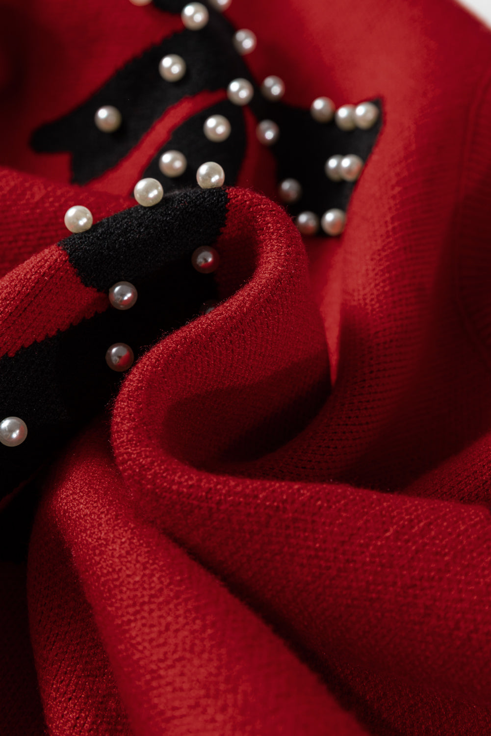 Blackish Green Pearl Embellished Bow Pattern Loose Sweater 3 colors