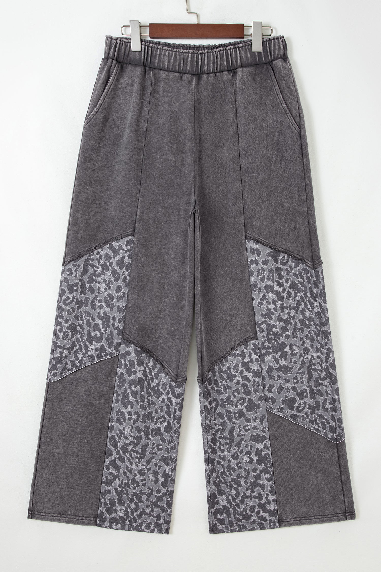 Coffee or Dark Grey Mineral Wash Leopard Patchwork Loose Pants