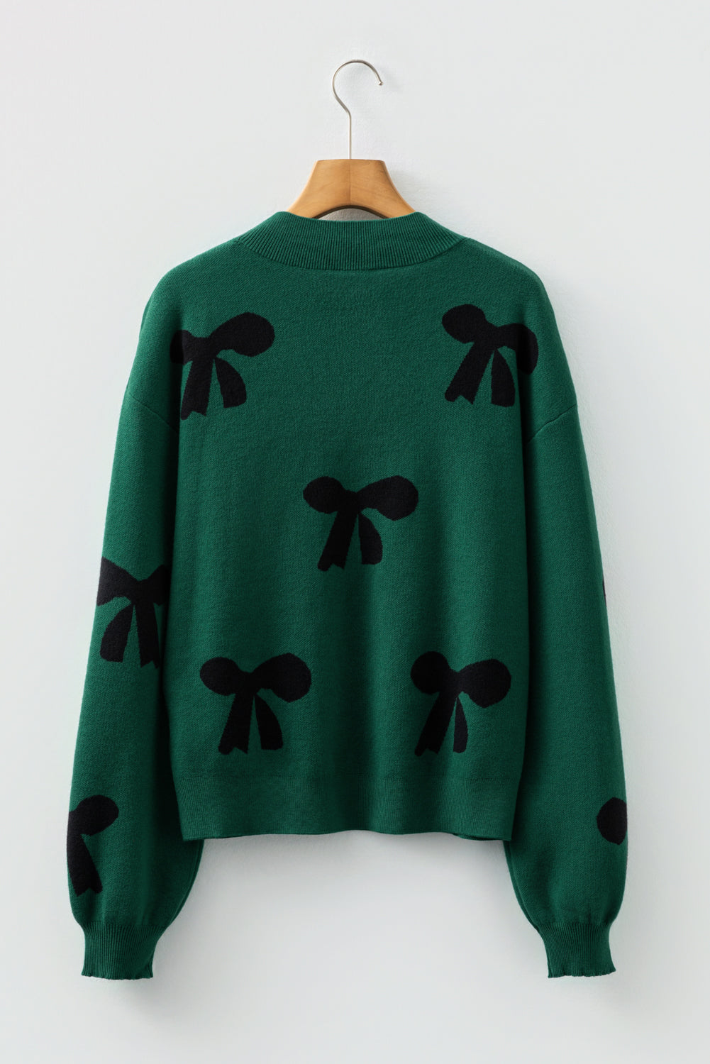 Blackish Green Pearl Embellished Bow Pattern Loose Sweater 3 colors
