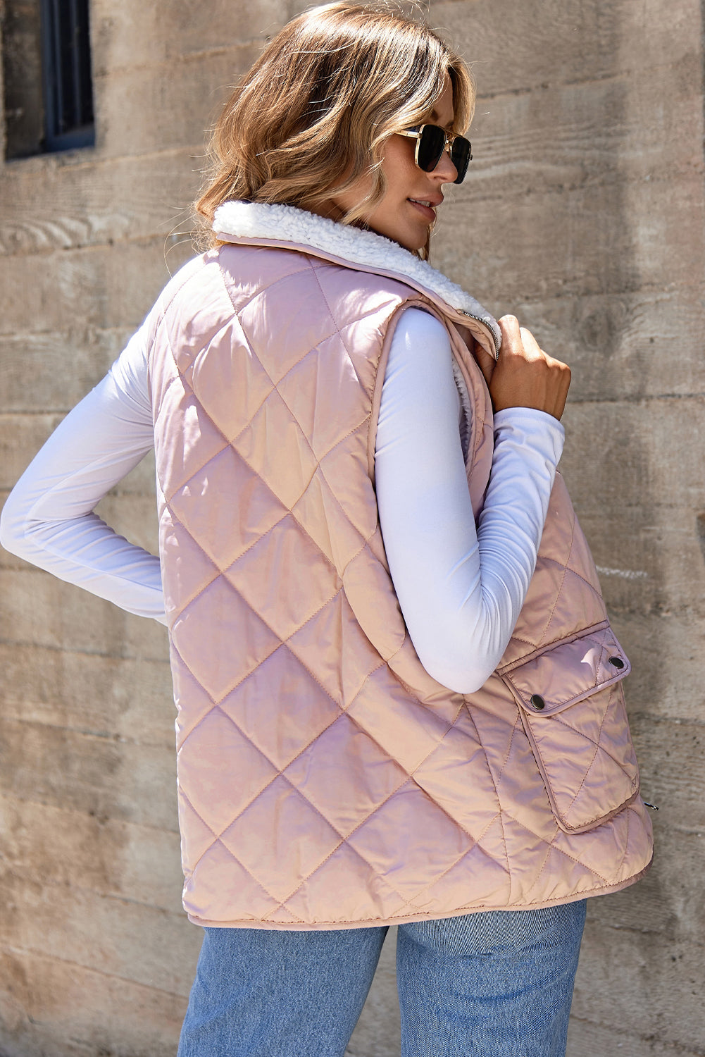 Pink or Black Fleece Lined Quilted Vest Coats