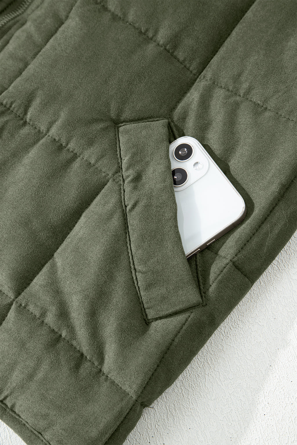 Green or Black Zip-Up Pocket Quilted Jacket