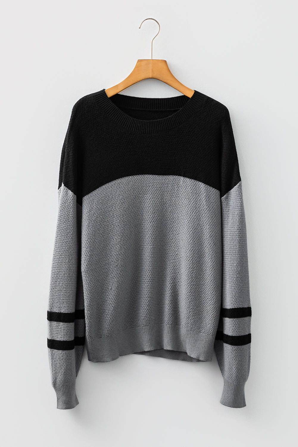Parchment Color Block Knit Striped Sleeve Detail Casual Sweater