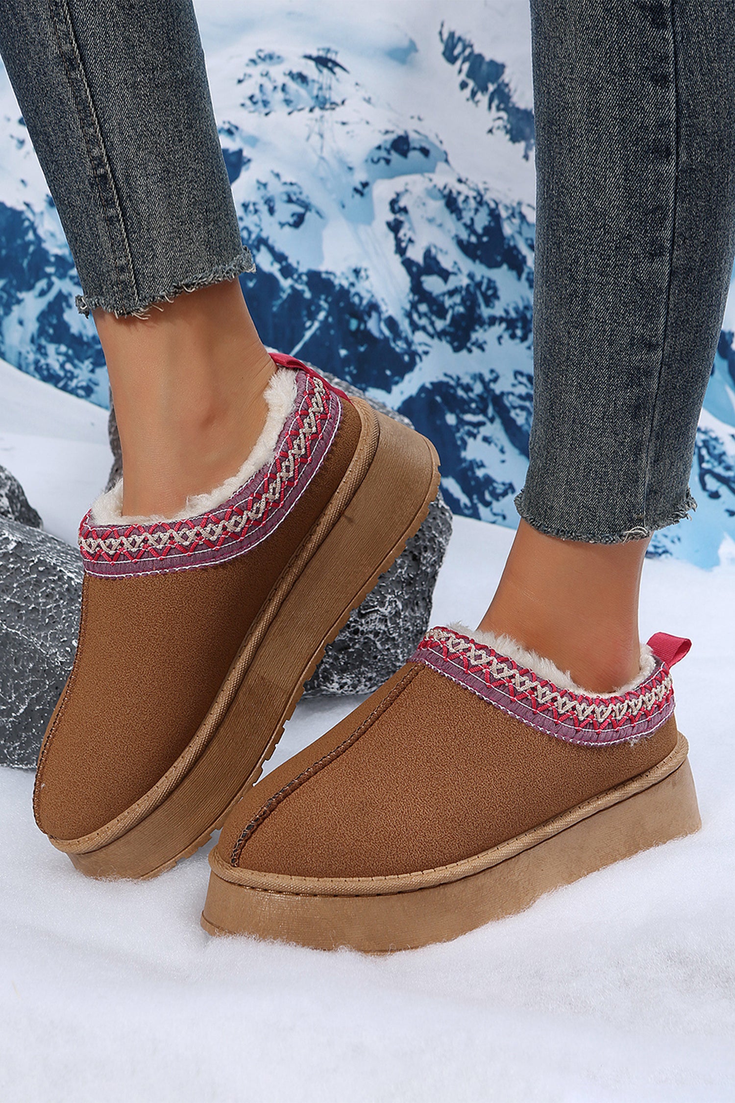 Contrast Print Suede Plush Lined Snow Boots 3 Colors