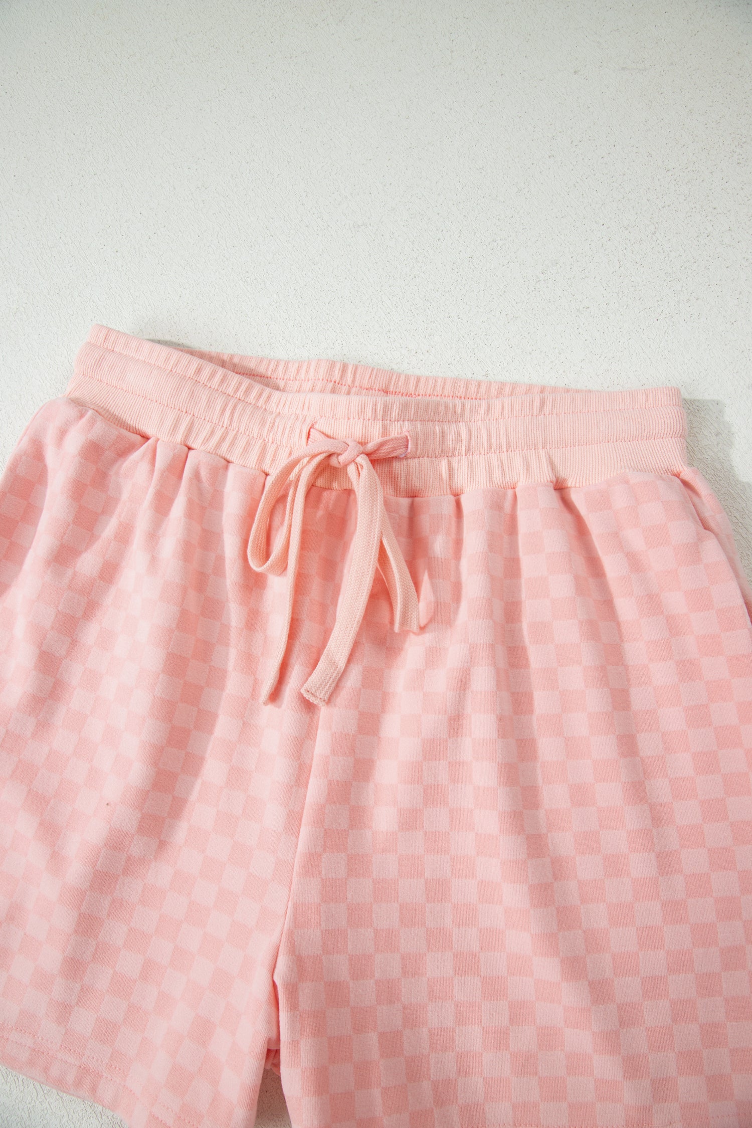 Brown Checkerboard Long Sleeve Pullover and Shorts Set