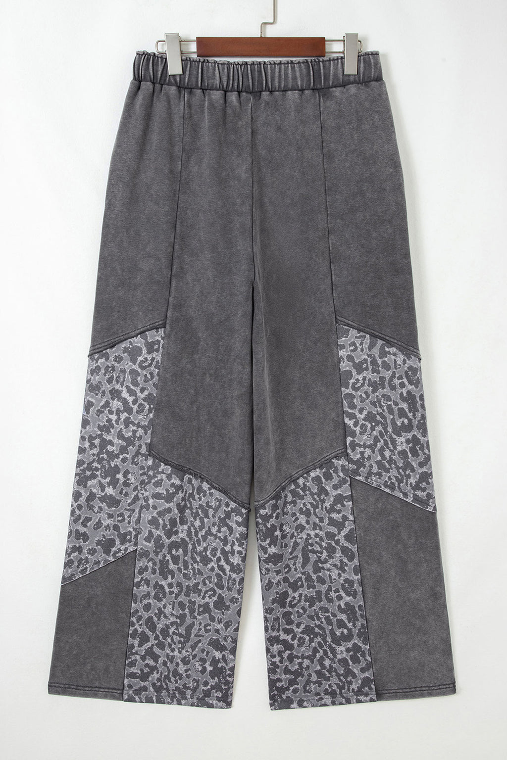 Coffee or Dark Grey Mineral Wash Leopard Patchwork Loose Pants