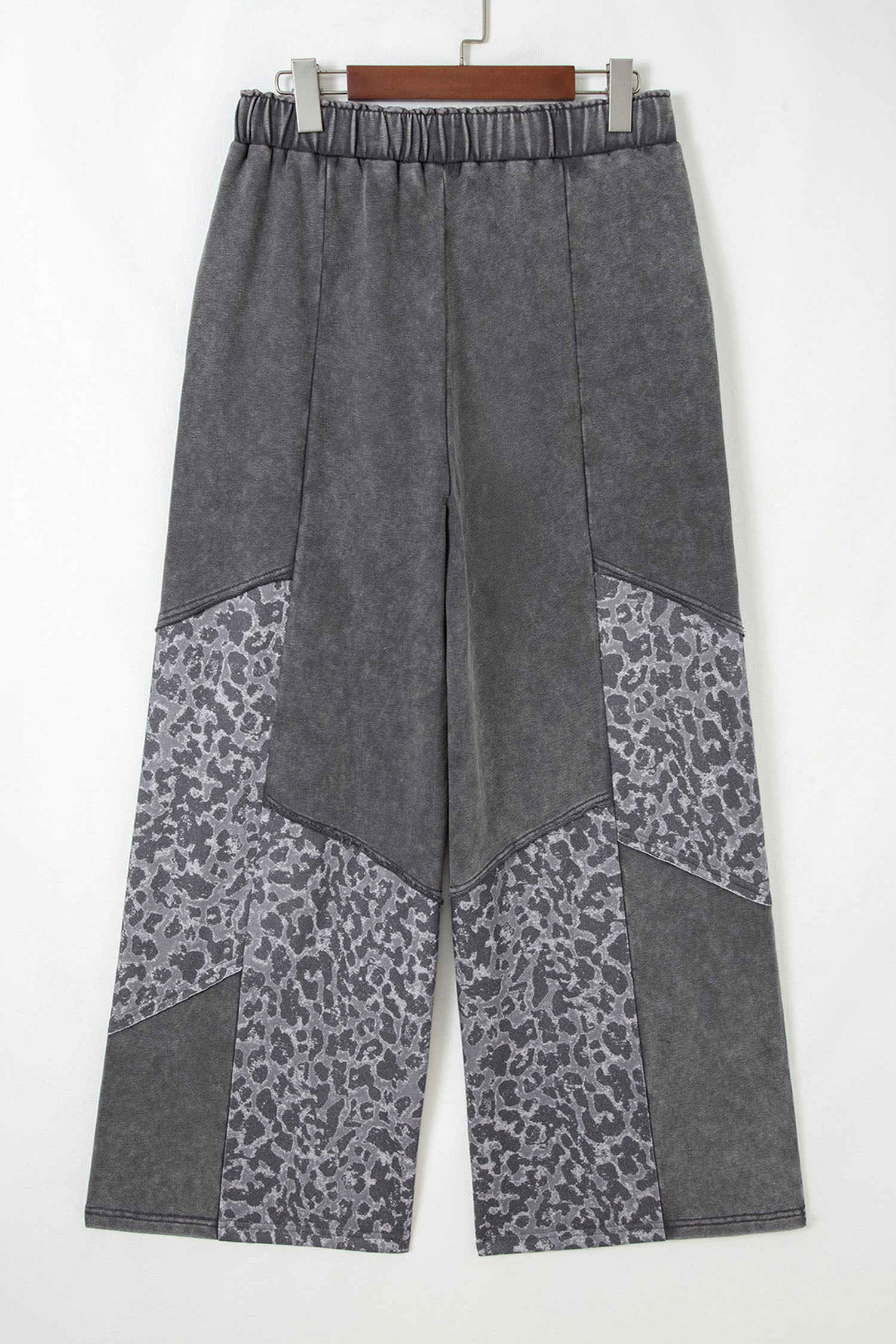 Coffee or Dark Grey Mineral Wash Leopard Patchwork Loose Pants