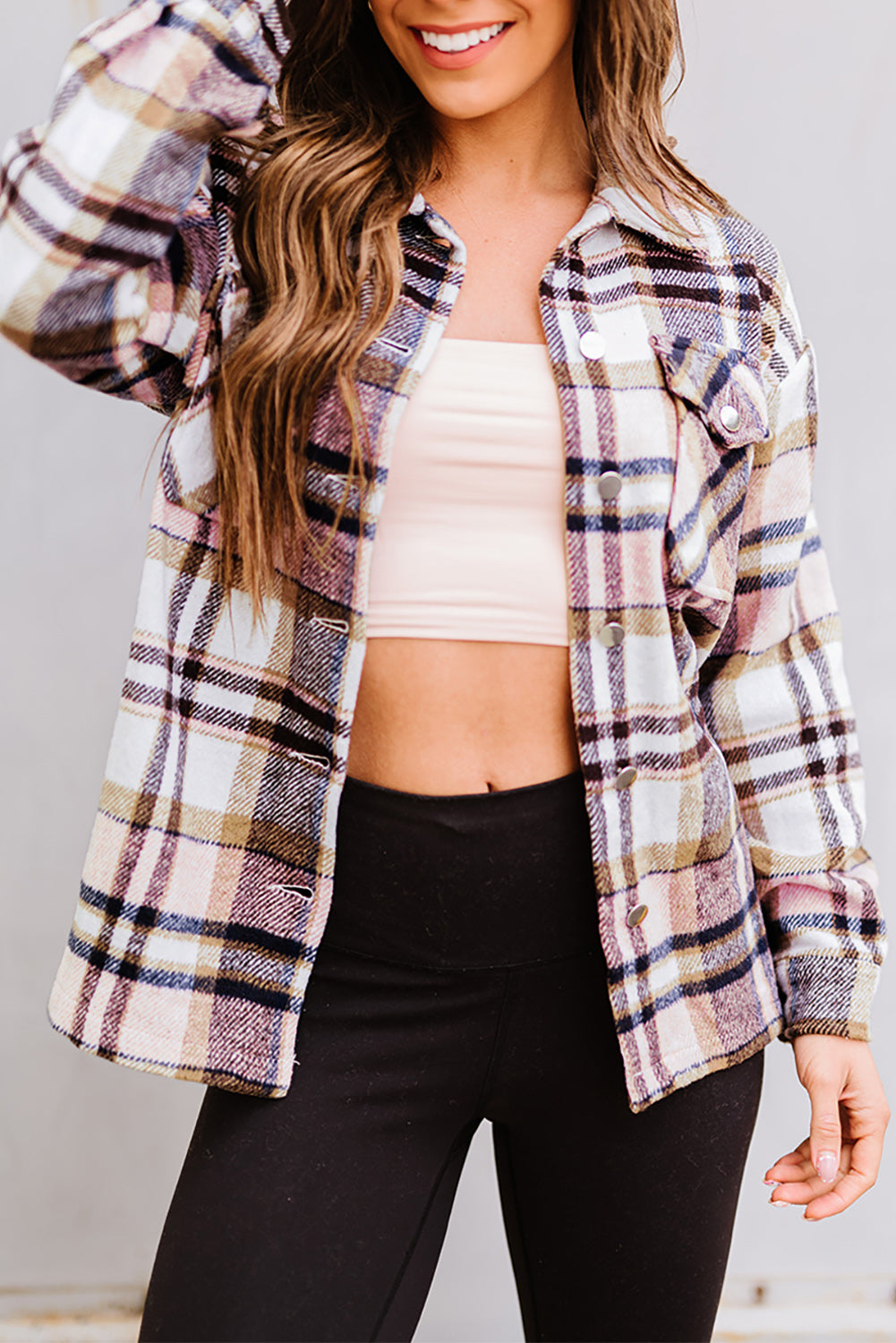 Fiery Red Geometric Plaid Print Pocketed Shacket Multiple Colors