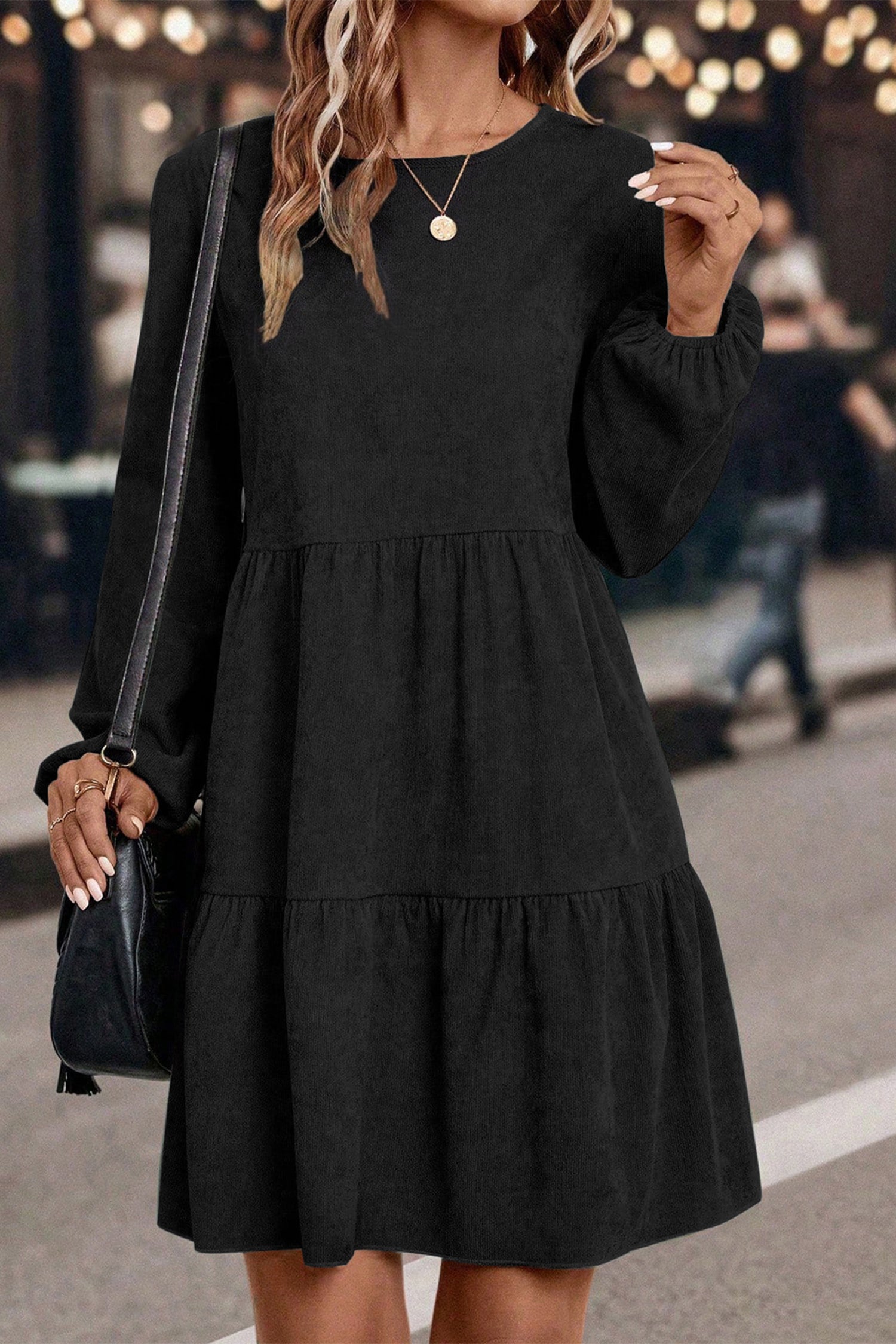 Mist Green Lantern Sleeve Tiered Mini Dress