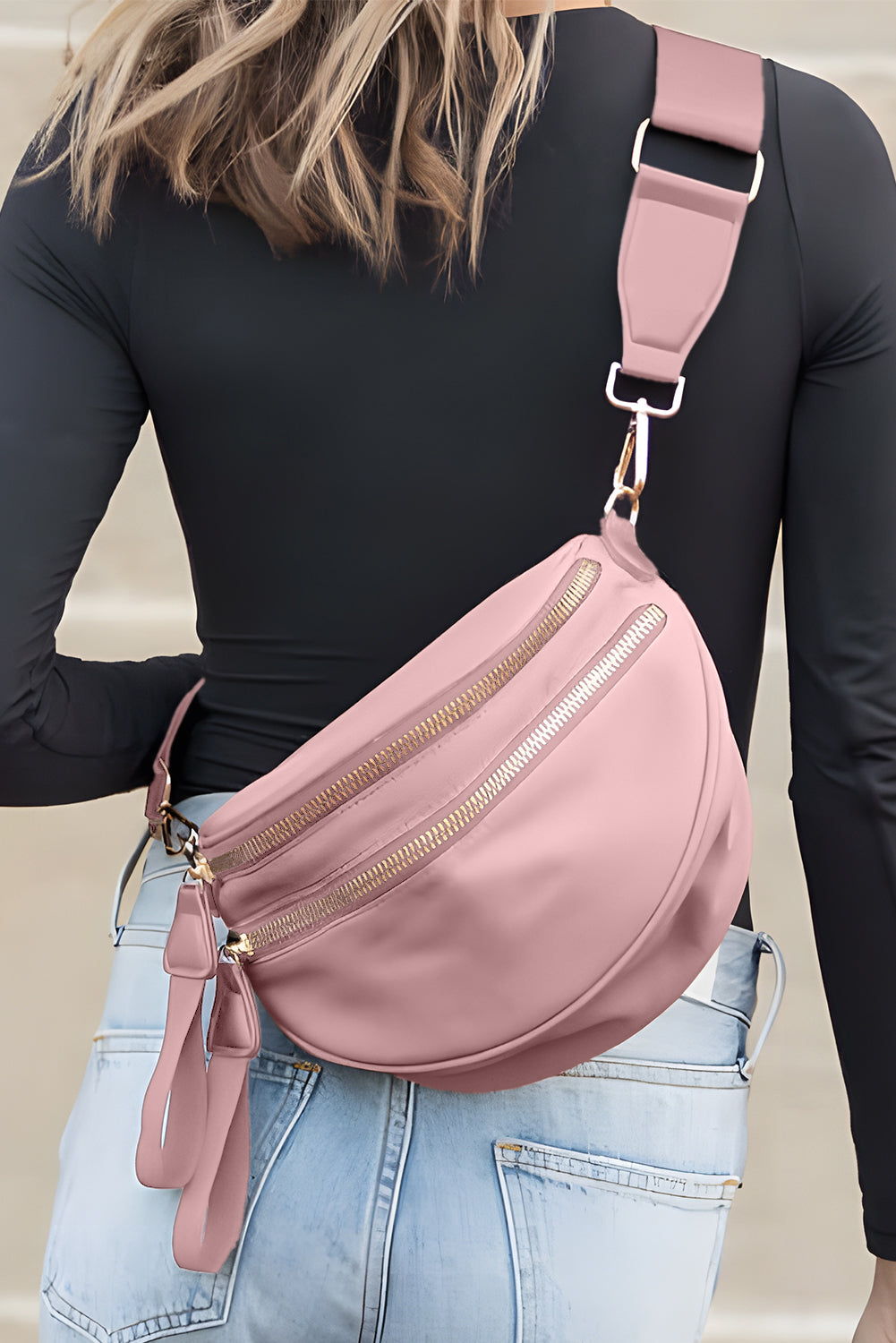 Wisteria Double Zip Crescent Shape Adjustable Sling Bag