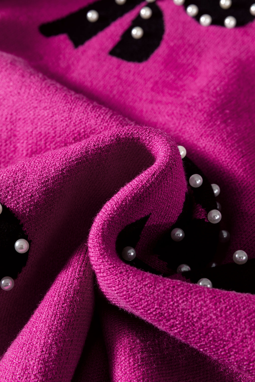 Blackish Green Pearl Embellished Bow Pattern Loose Sweater 3 colors