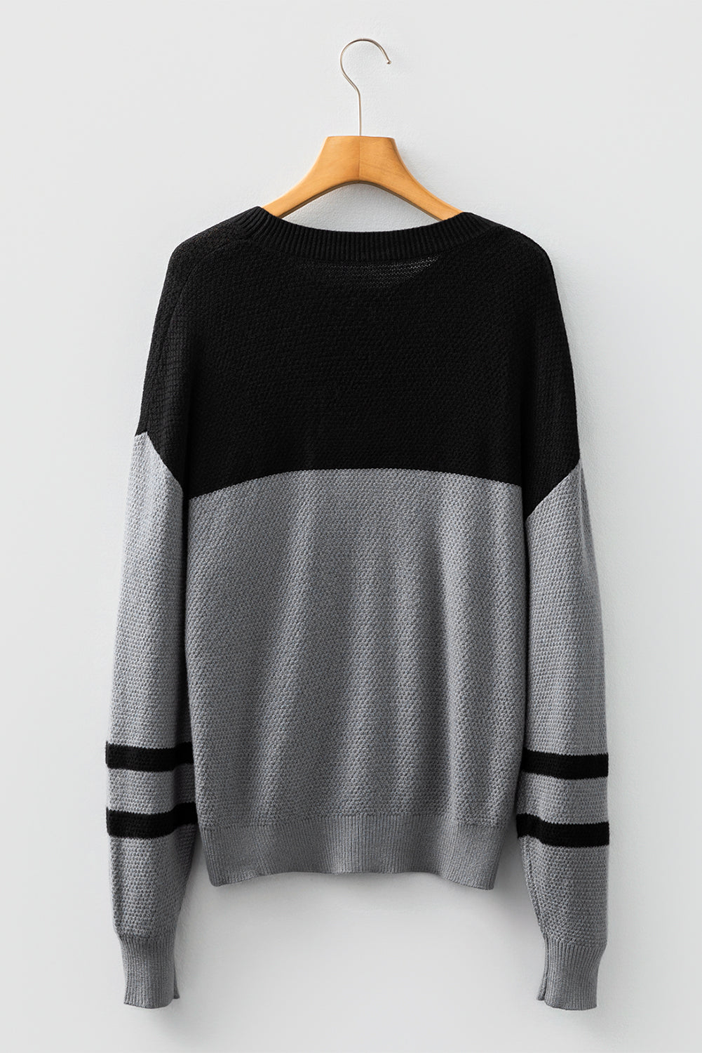 Parchment Color Block Knit Striped Sleeve Detail Casual Sweater