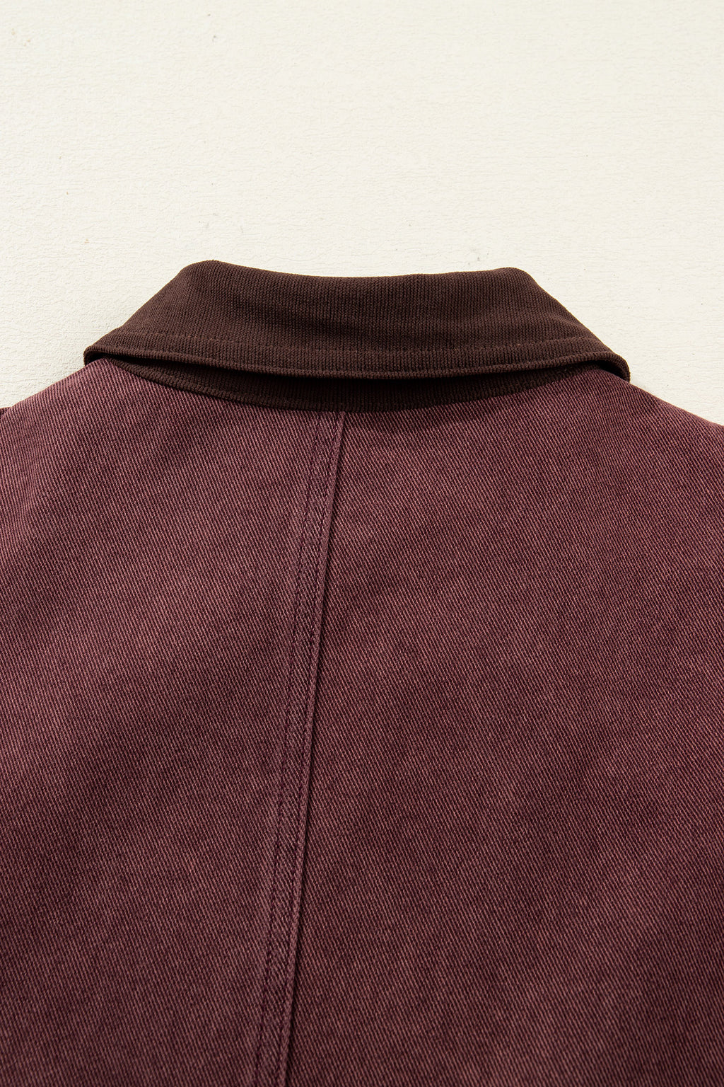 Coffee Corduroy Collar Zipped Front Denim Jacket