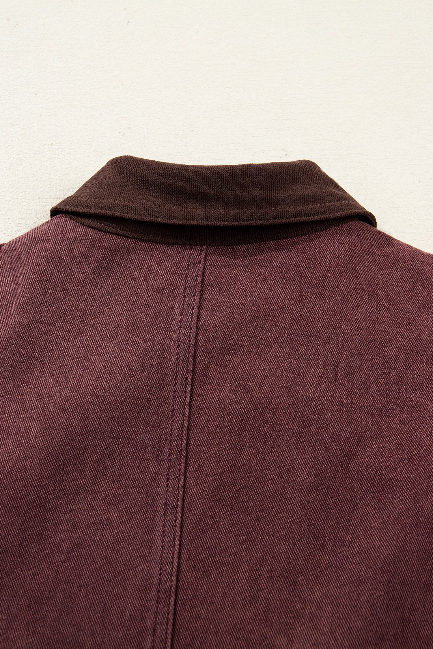 Coffee Corduroy Collar Zipped Front Denim Jacket