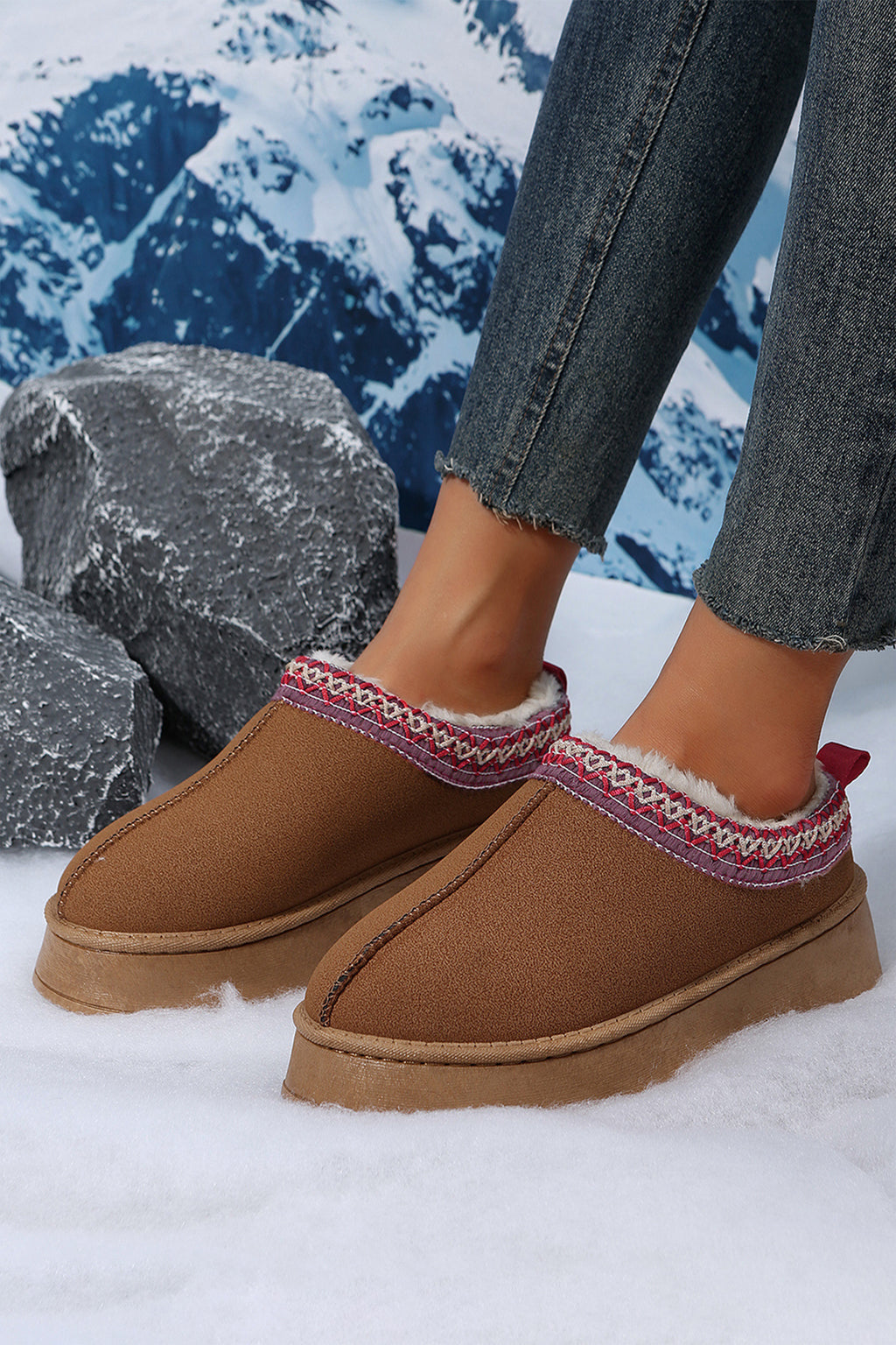 Contrast Print Suede Plush Lined Snow Boots 3 Colors