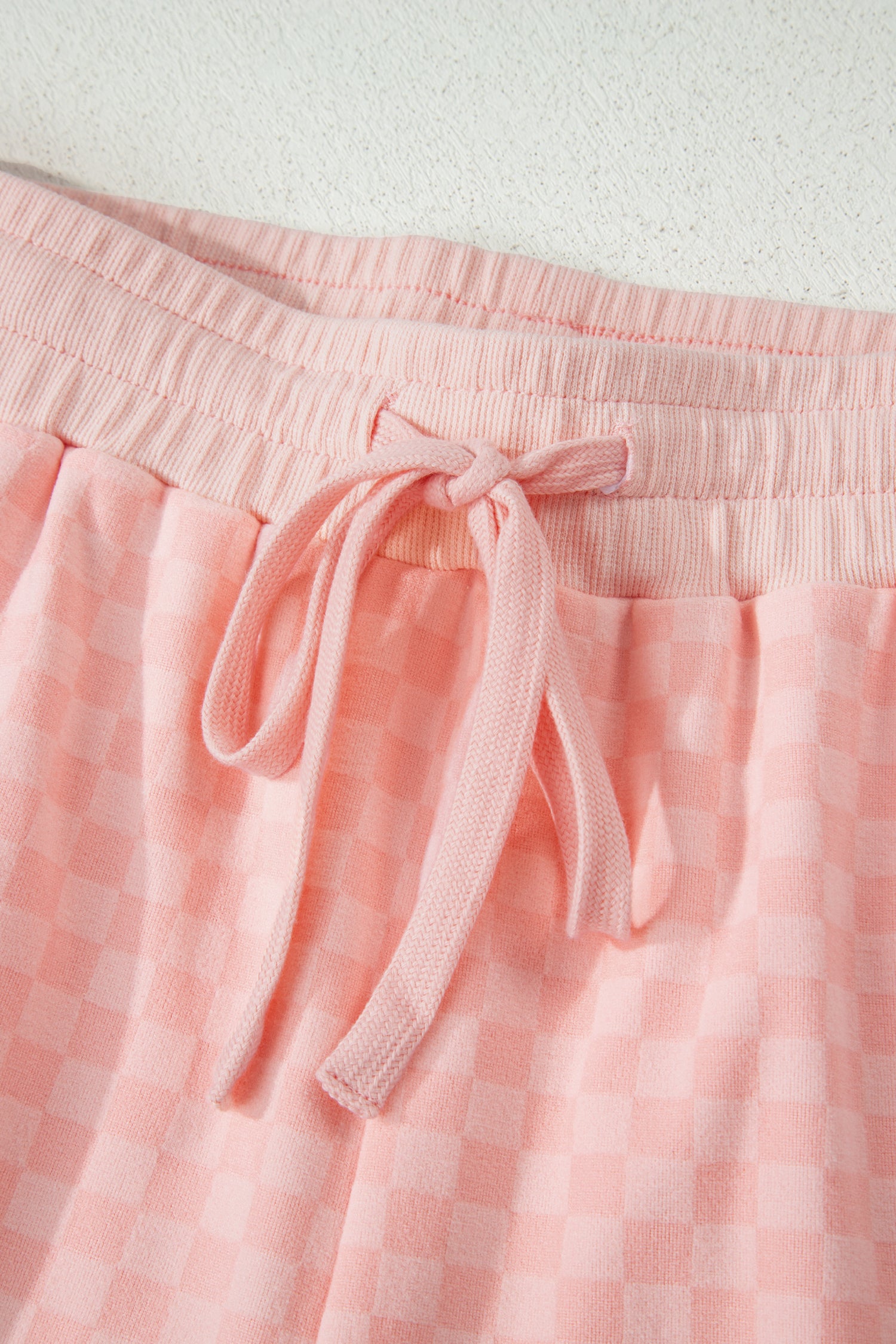 Brown Checkerboard Long Sleeve Pullover and Shorts Set