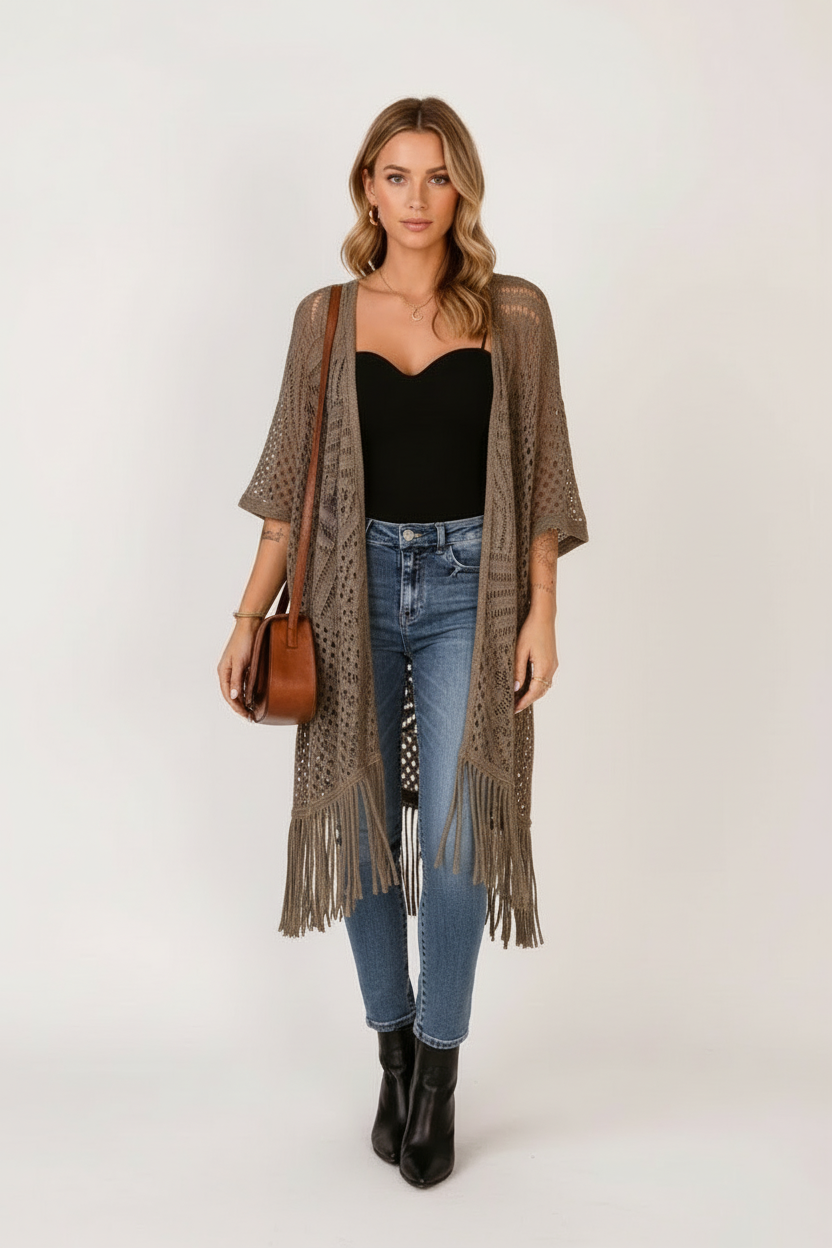 Loose Fit Fringe Kimono or Wrap One Size Fits All