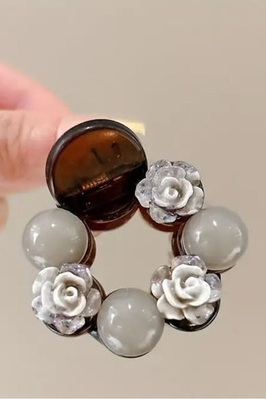 Gray and White Floral Rose Hair Clip