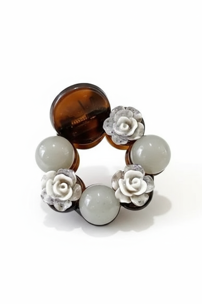 Gray and White Floral Rose Hair Clip