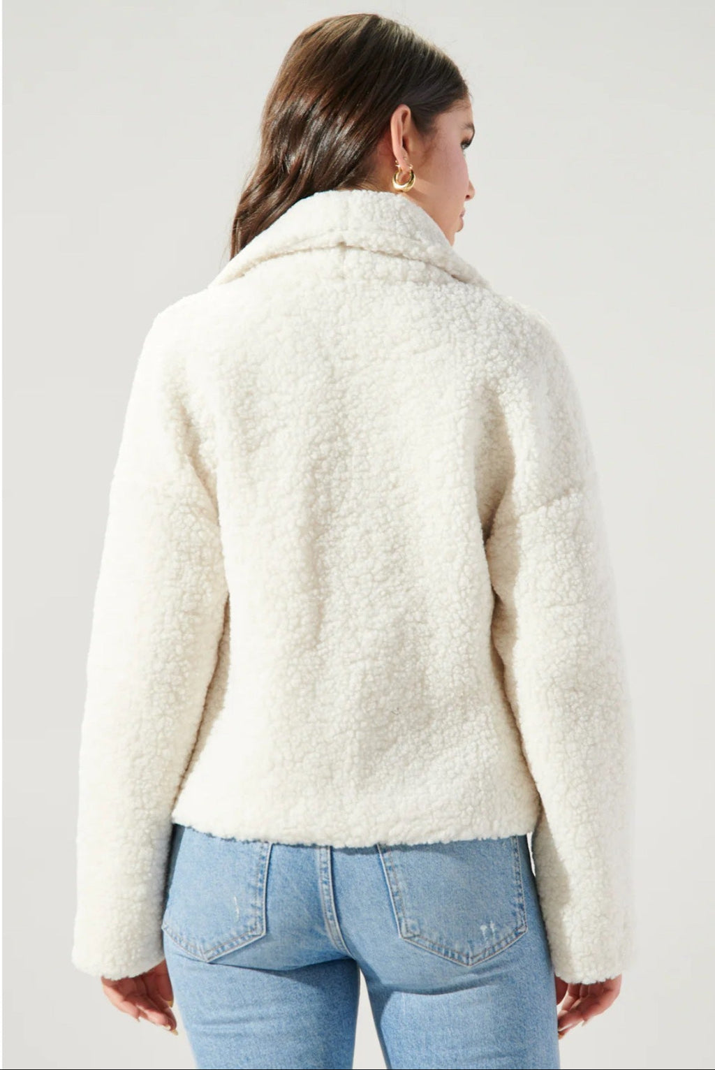 Sugar Lips White Faux Sherpa Shawl Collar Jacket
