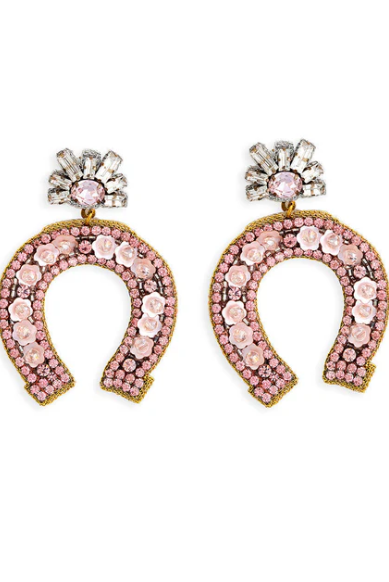 Large Rose Quartz Horseshoe Earrings