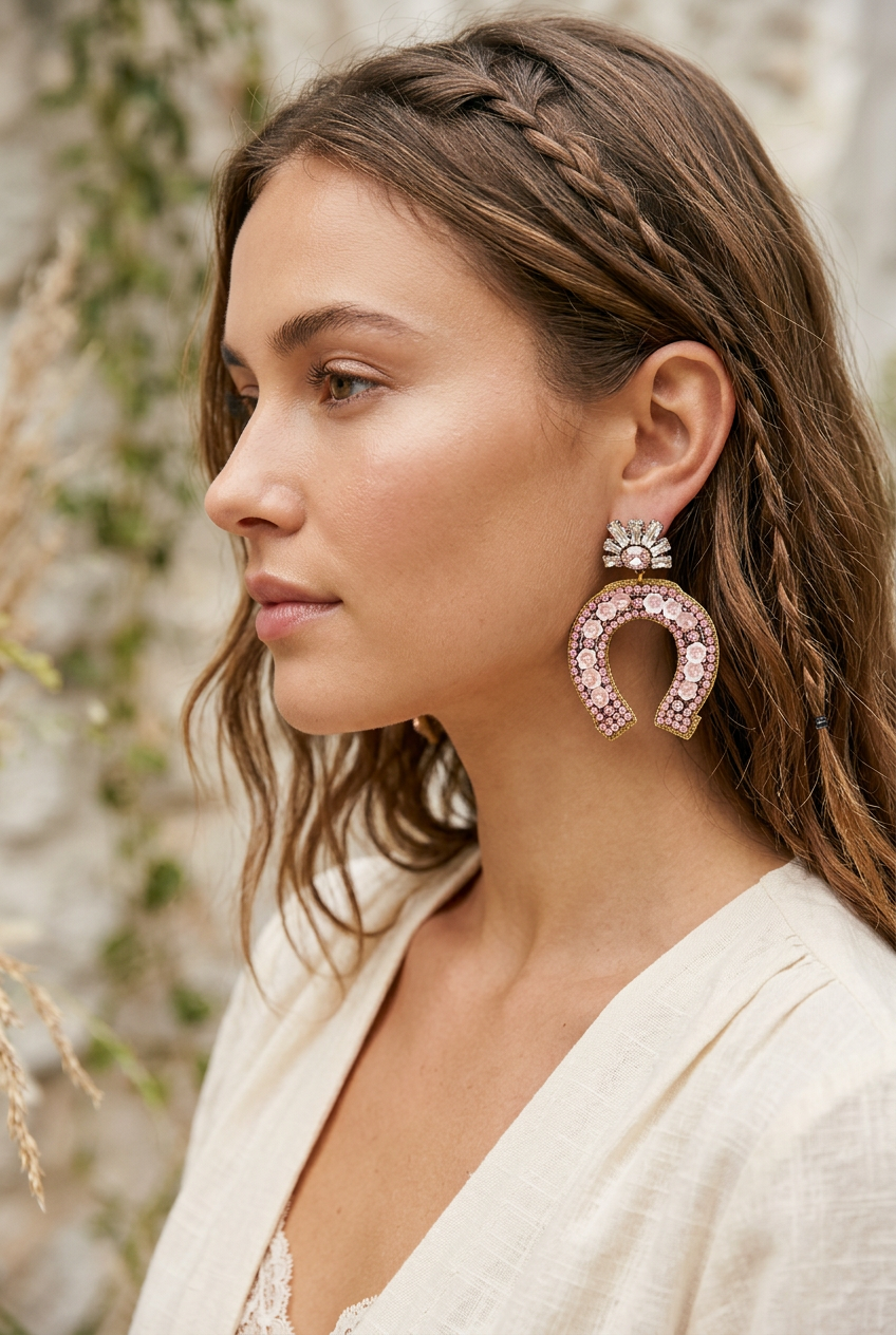 Rose Quartz Horseshoe Earrings