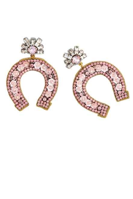 Large Rose Quartz Horseshoe Earrings