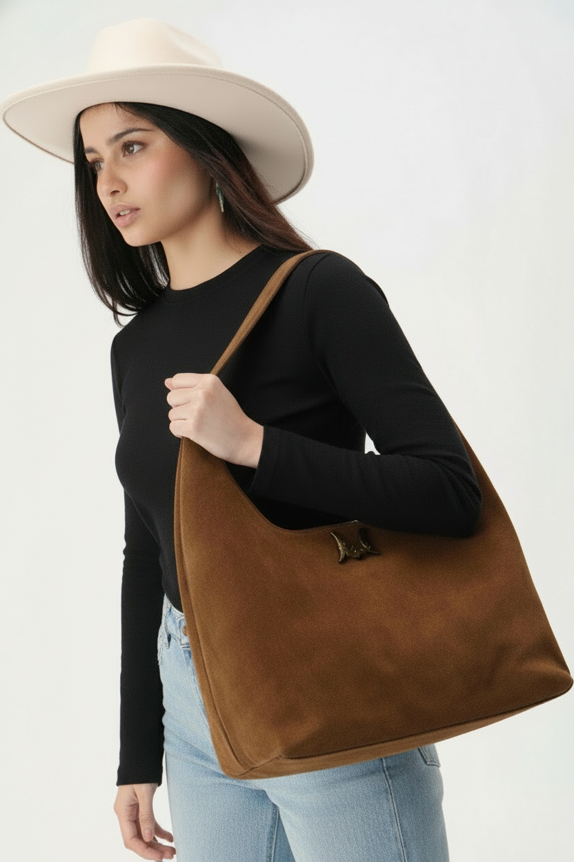 Myra Bag Loyal West Large Shoulder Bag In Suede Leather